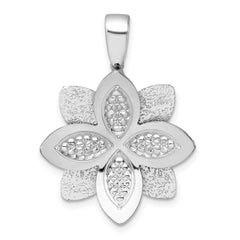 Sterling Silver Rhodium-plated Polished Brushed and Textured Flower Pendant QG6974P