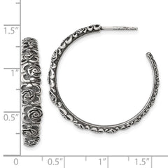 QG6975E Sterling Silver Antiqued Graduated Floral 5.75 x 32mm C-Hoop Post Earrings