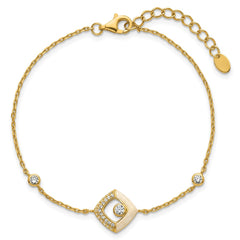 Sterling Silver Gold-tone CZ and Champagne Enamel Square 7 inch with 0.5 inch Extension Bracelet QG6978GP-7