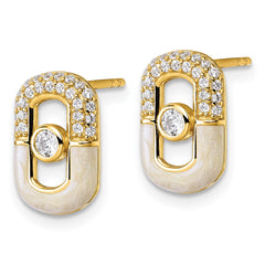 QG6979EGP Sterling Silver Gold-tone CZ and Champagne Enamel Rectangle Post Earrings