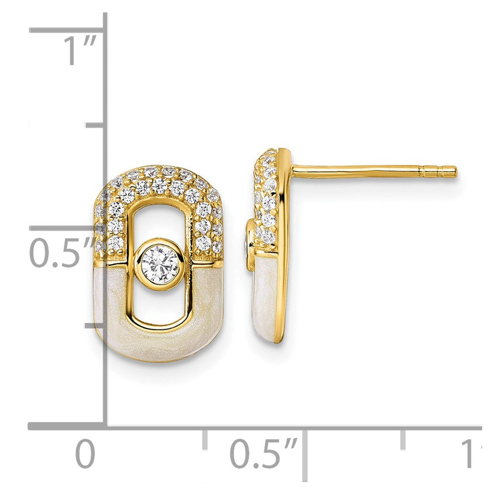 QG6979EGP Sterling Silver Gold-tone CZ and Champagne Enamel Rectangle Post Earrings