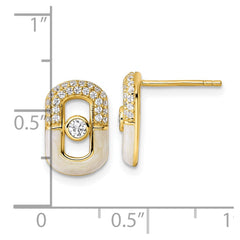 QG6979EGP Sterling Silver Gold-tone CZ and Champagne Enamel Rectangle Post Earrings