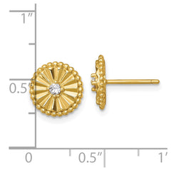 QG6980EGP Sterling Silver Gold-tone Polished Beaded and Textured CZ Circle Post Earrings