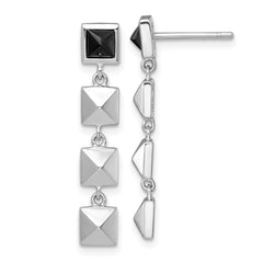 QG6981E Sterling Silver Rhodium-plated Polished Black CZ and Pyramid Squares Dangle Post Earrings