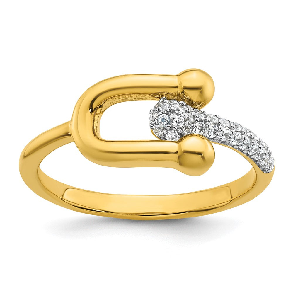 Sterling Silver Gold-tone CZ Polished And Textured Fancy Size 6 Ring