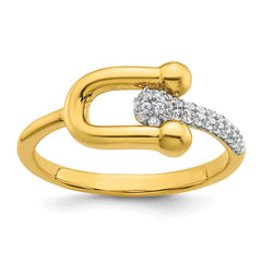 Sterling Silver Gold-tone CZ Polished And Textured Fancy Size 6 Ring