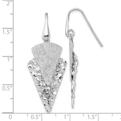 QG6983E Sterling Silver Rhodium-plated Polished Brushed and Hammered Triangle Shepherd Hook Dangle Earrings
