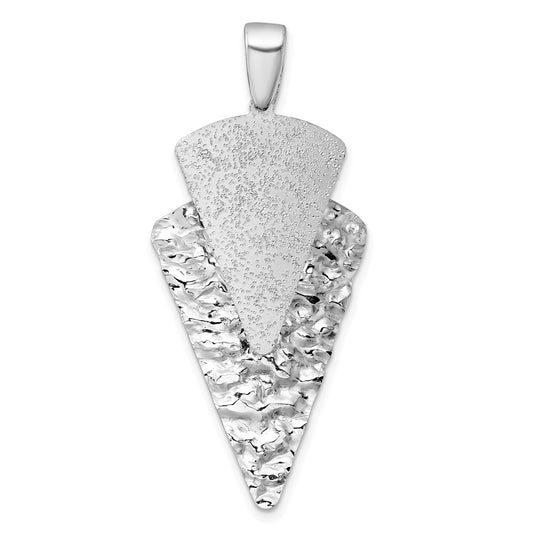 Sterling Silver Rhodium-plated Polished Brushed and Hammered Triangle Pendant QG6983P
