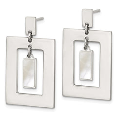 QG6984E Sterling Silver Open Rectangle with Mother of Pearl Dangle Post Earrings