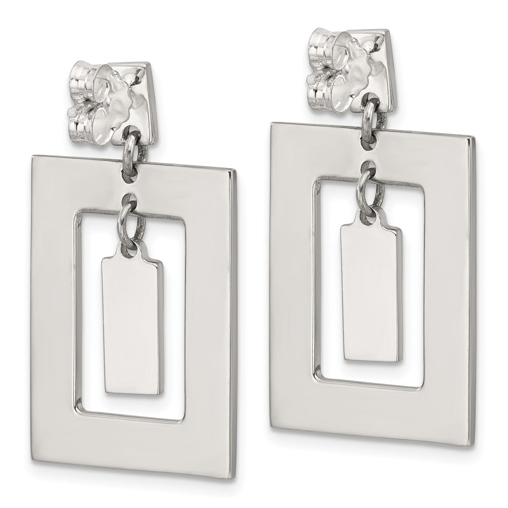 QG6984E Sterling Silver Open Rectangle with Mother of Pearl Dangle Post Earrings