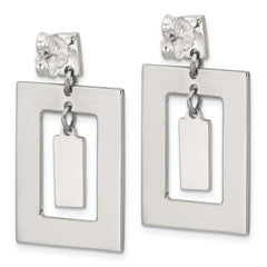 QG6984E Sterling Silver Open Rectangle with Mother of Pearl Dangle Post Earrings