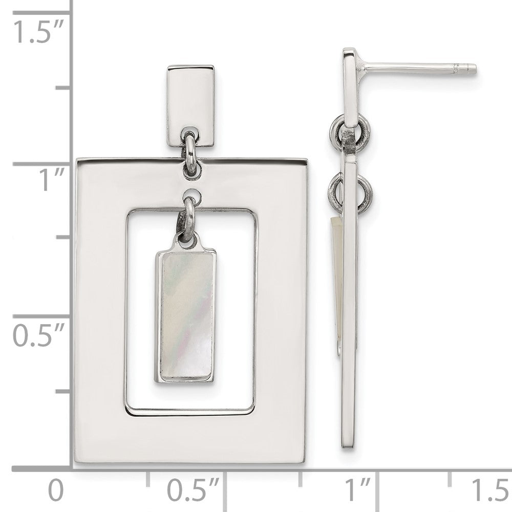 QG6984E Sterling Silver Open Rectangle with Mother of Pearl Dangle Post Earrings