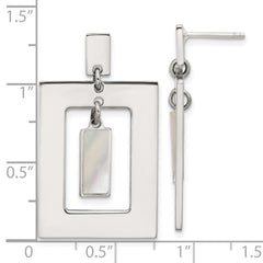 QG6984E Sterling Silver Open Rectangle with Mother of Pearl Dangle Post Earrings