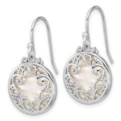 QG6985E Sterling Silver Rhodium-plated Polished Filigree Mother of Pearl Filigree Circle Dangle Earrings