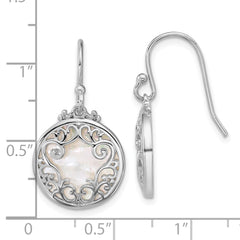 QG6985E Sterling Silver Rhodium-plated Polished Filigree Mother of Pearl Filigree Circle Dangle Earrings