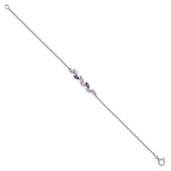 Sterling Silver Rhodium-plated Polished Fancy Pink and Purple Marquise CZ 7 Inch Bracelet QG6986-7