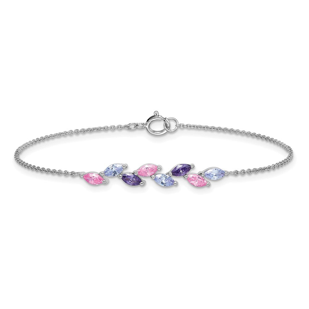 Sterling Silver Rhodium-plated Polished Fancy Pink and Purple Marquise CZ 7 Inch Bracelet QG6986-7