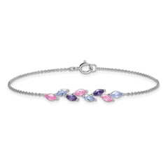 Sterling Silver Rhodium-plated Polished Fancy Pink and Purple Marquise CZ 7 Inch Bracelet QG6986-7