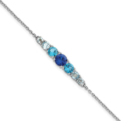 Sterling Silver Rhodium-plated Polished Lab Created Spinel/Lab Created Aquamarine/CZ 7 Inch with 1 Inch Extension Bracelet QG6987-7
