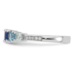 Sterling Silver Rhodium-plated Polished Lab Created Spinel/Lab Created Aquamarine/CZ 5-Stone Size 6 Ring