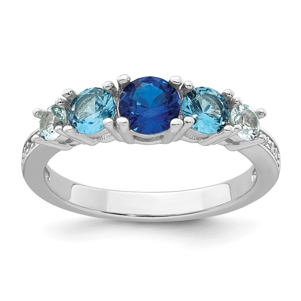 Sterling Silver Rhodium-plated Polished Lab Created Spinel/Lab Created Aquamarine/CZ 5-Stone Size 6 Ring