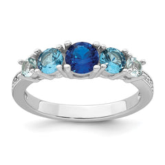 Sterling Silver Rhodium-plated Polished Lab Created Spinel/Lab Created Aquamarine/CZ 5-Stone Size 6 Ring