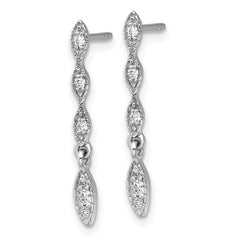 QG6988E Sterling Silver Rhodium-plated Polished Fancy CZ Drop Dangle Post Earrings