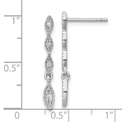 QG6988E Sterling Silver Rhodium-plated Polished Fancy CZ Drop Dangle Post Earrings