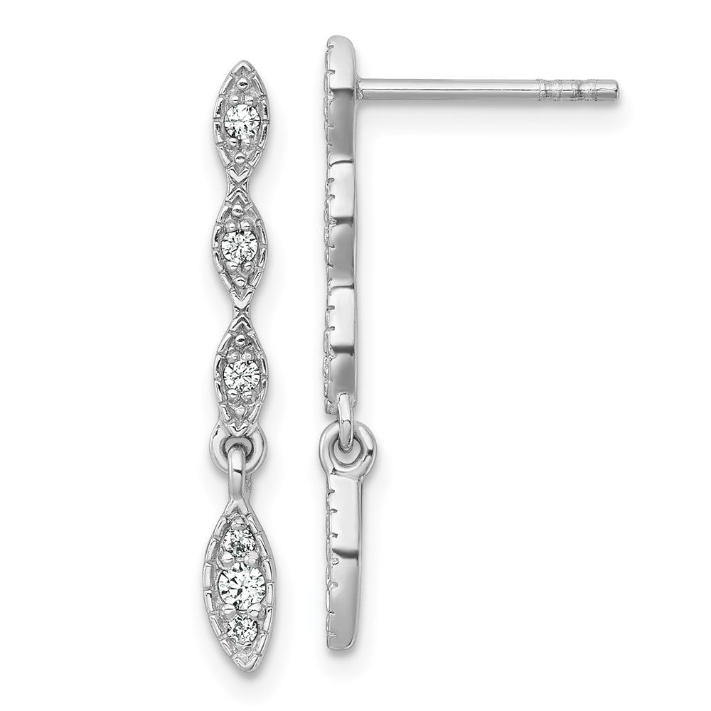 QG6988E Sterling Silver Rhodium-plated Polished Fancy CZ Drop Dangle Post Earrings