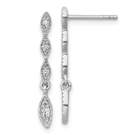 QG6988E Sterling Silver Rhodium-plated Polished Fancy CZ Drop Dangle Post Earrings