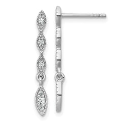 QG6988E Sterling Silver Rhodium-plated Polished Fancy CZ Drop Dangle Post Earrings