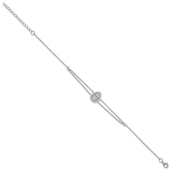 Sterling Silver Rhodium-plated Polished Fancy Two-strand CZ Teardrop Halo 7 Inch with 1 Inch Extension Bracelet QG6989-7