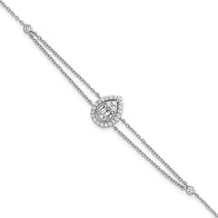 Sterling Silver Rhodium-plated Polished Fancy Two-strand CZ Teardrop Halo 7 Inch with 1 Inch Extension Bracelet QG6989-7