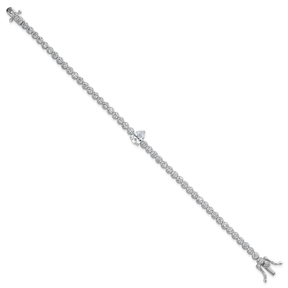 Sterling Silver Rhodium-plated Polished Round and Pear Teardrop CZ 7.25 Inch Bracelet QG6992-7.25