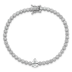 Sterling Silver Rhodium-plated Polished Round and Pear Teardrop CZ 7.25 Inch Bracelet QG6992-7.25