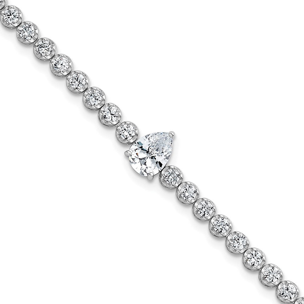 Sterling Silver Rhodium-plated Polished Round and Pear Teardrop CZ 7.25 Inch Bracelet QG6992-7.25