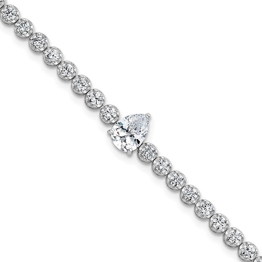 Sterling Silver Rhodium-plated Polished Round and Pear Teardrop CZ 7.25 Inch Bracelet QG6992-7.25