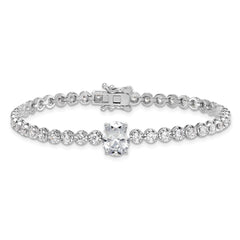 Sterling Silver Rhodium-plated Polished Fancy Oval and Round CZ 7.25 Inch Bracelet QG6993-7.25