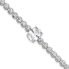 Sterling Silver Rhodium-plated Polished Fancy Oval and Round CZ 7.25 Inch Bracelet QG6993-7.25