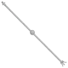 Sterling Silver Rhodium-plated Polished Round CZ Halo 7.25 Inch Bracelet QG6995-7.25