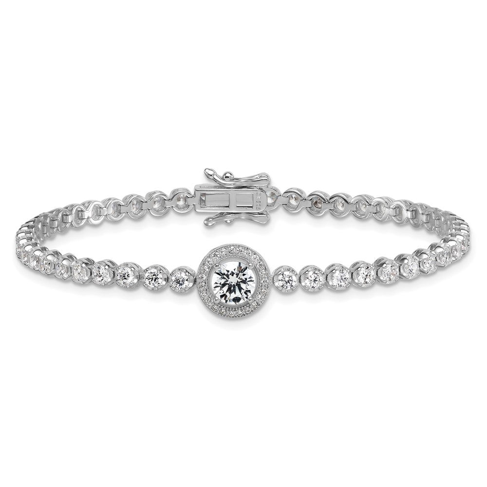 Sterling Silver Rhodium-plated Polished Round CZ Halo 7.25 Inch Bracelet QG6995-7.25
