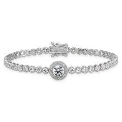Sterling Silver Rhodium-plated Polished Round CZ Halo 7.25 Inch Bracelet QG6995-7.25