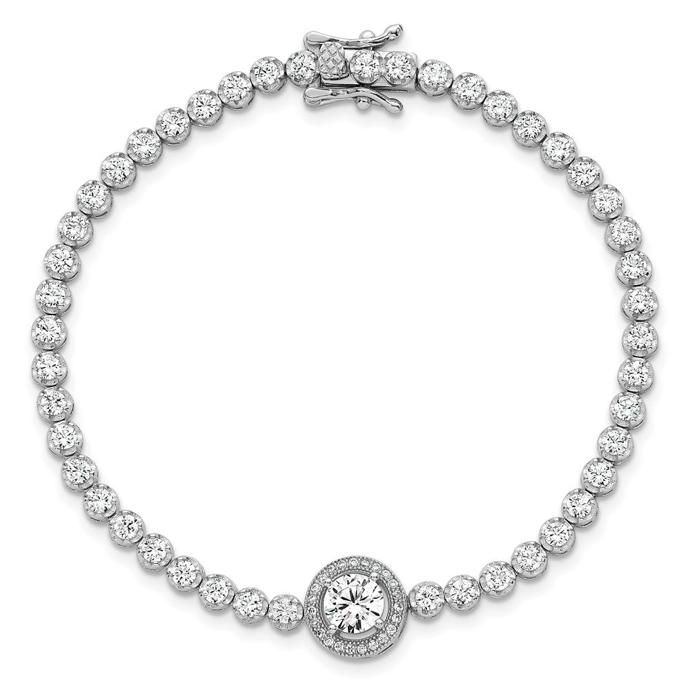 Sterling Silver Rhodium-plated Polished Round CZ Halo 7.25 Inch Bracelet QG6995-7.25