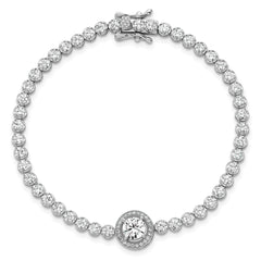 Sterling Silver Rhodium-plated Polished Round CZ Halo 7.25 Inch Bracelet QG6995-7.25