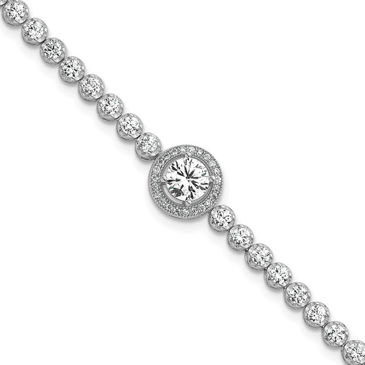 Sterling Silver Rhodium-plated Polished Round CZ Halo 7.25 Inch Bracelet QG6995-7.25