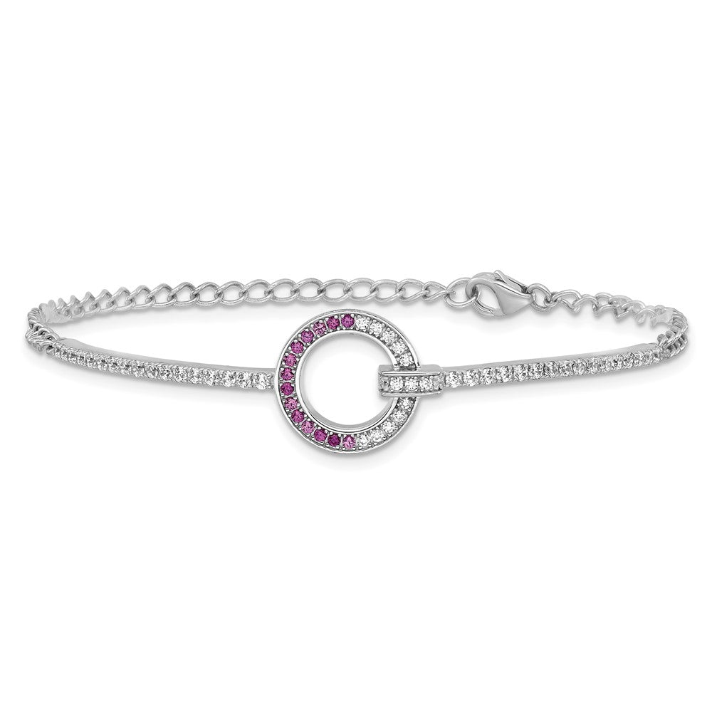 Sterling Silver Rhodium-plated White and Red CZ Open Circle 7.25 inch Bracelet QG7002-7.25