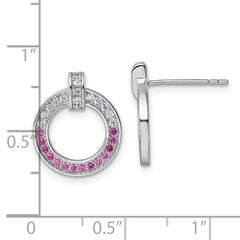 QG7002E Sterling Silver Rhodium-plated White and Red CZ Open Circle Post Earrings
