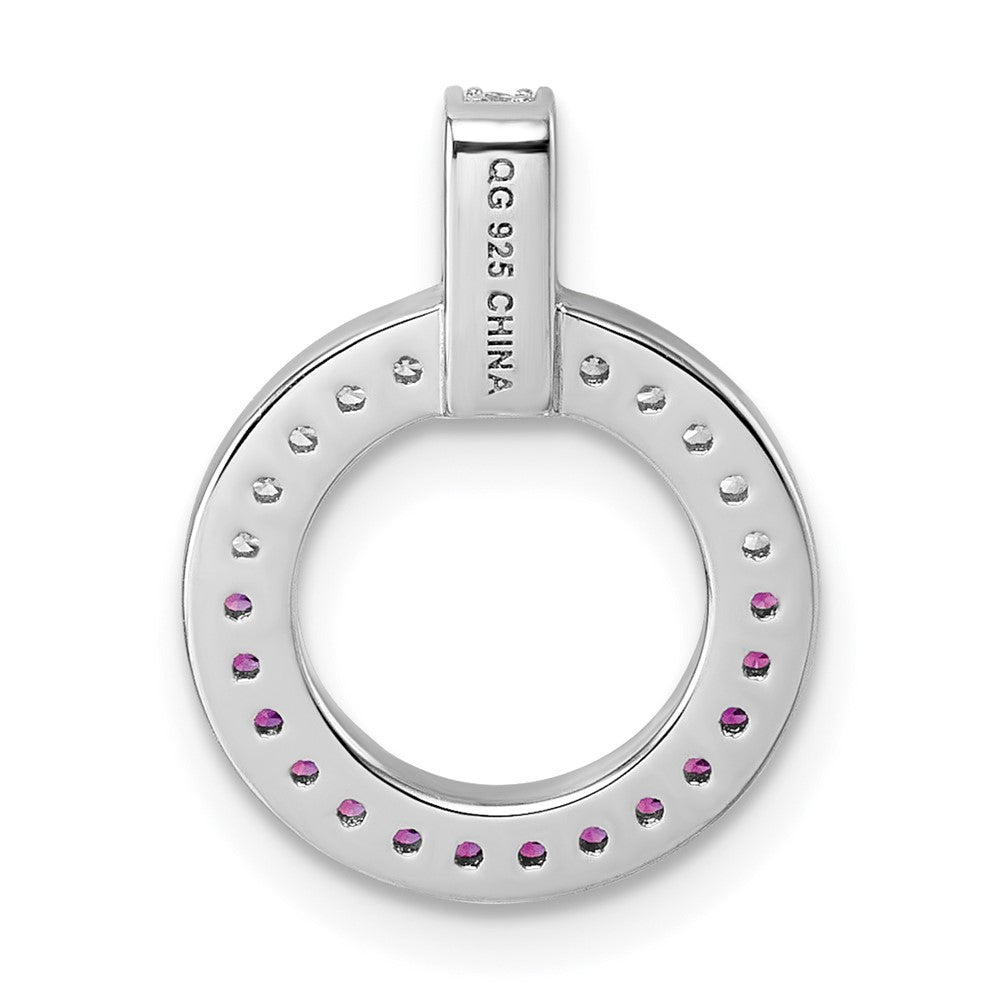 Sterling Silver Rhodium-plated White and Red CZ Open Circle Pendant QG7002P