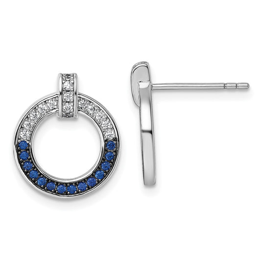 QG7003E Sterling Silver White and Black Rhodium-plated White and Blue CZ Open Circle Post Earrings