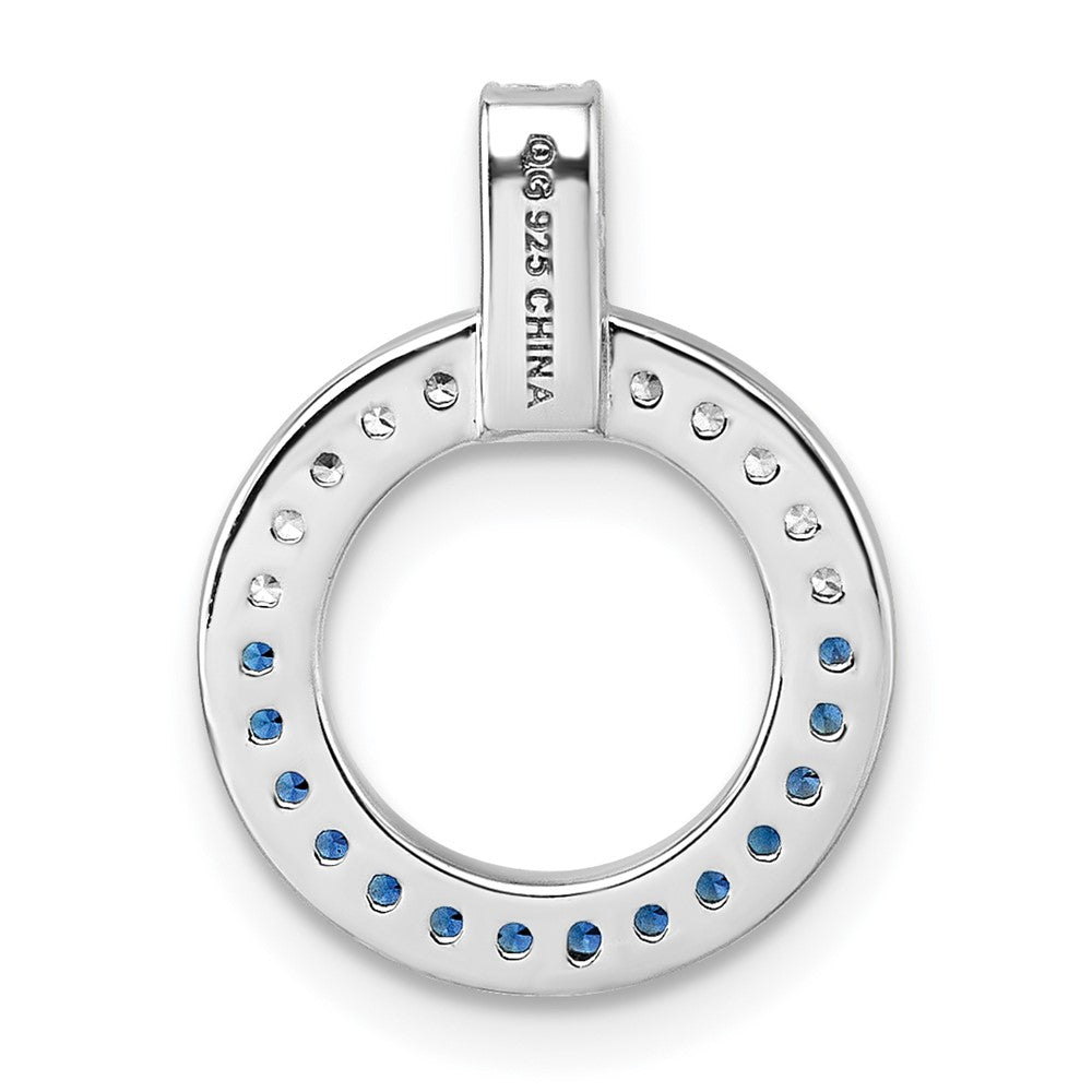 Sterling Silver White and Black Rhodium-plated White and Blue CZ Open Circle Pendant QG7003P